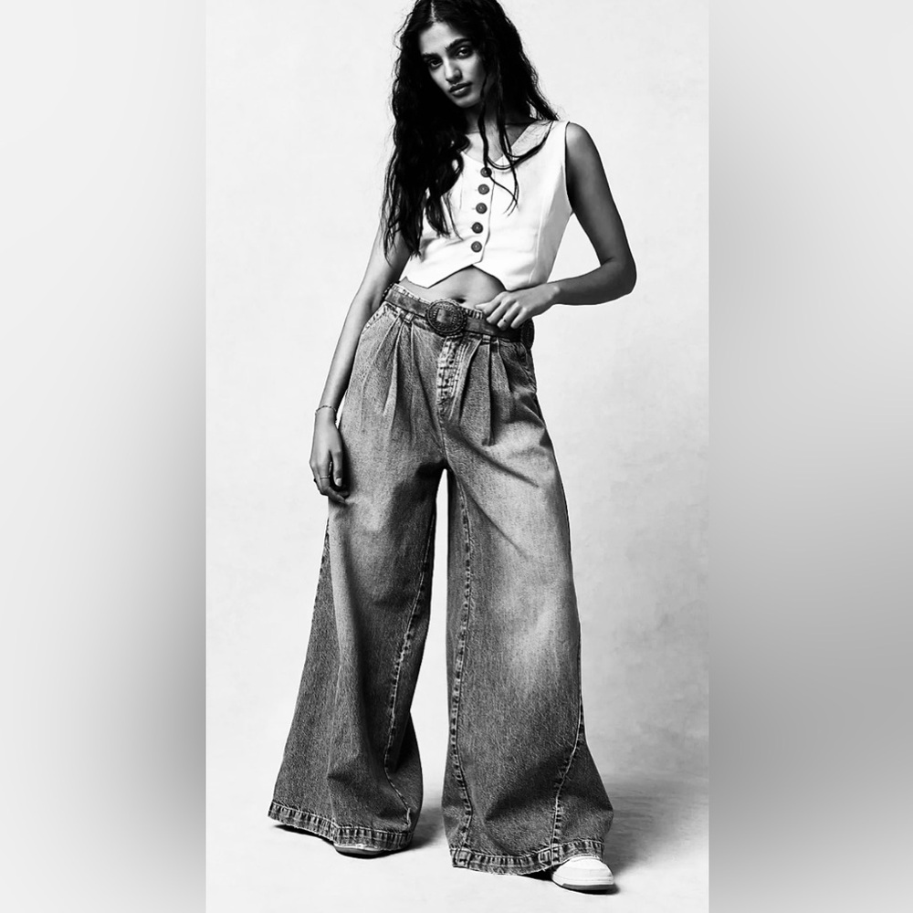 We The Free High-Waist Wide-Leg Denim Trousers - Blue